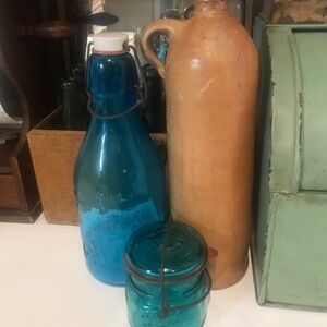 Antique German Clay Salt Glazed Red Ware Water Jug Stoneware